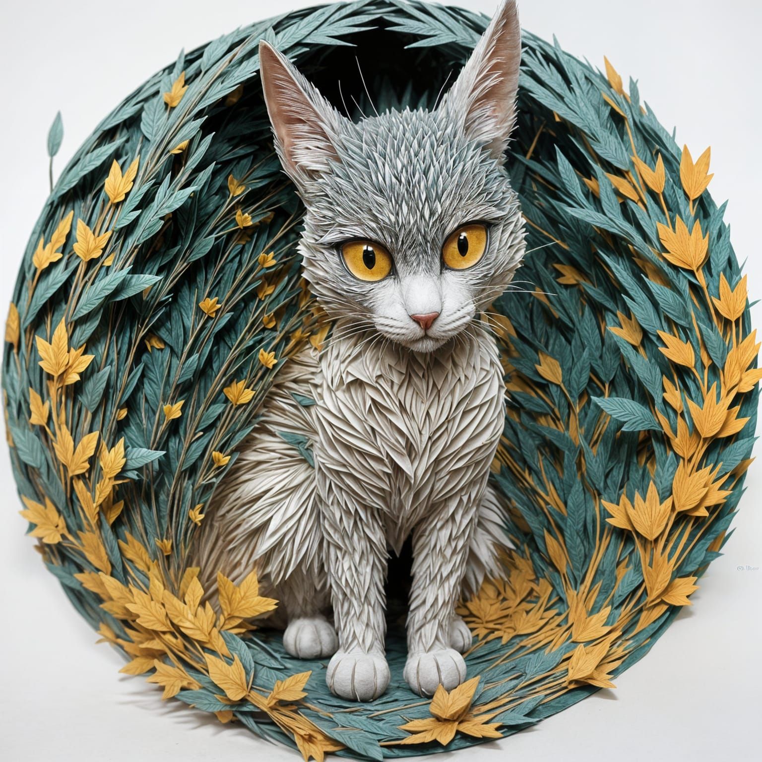 Whimsical 3D Papercraft Cat in Golden Light