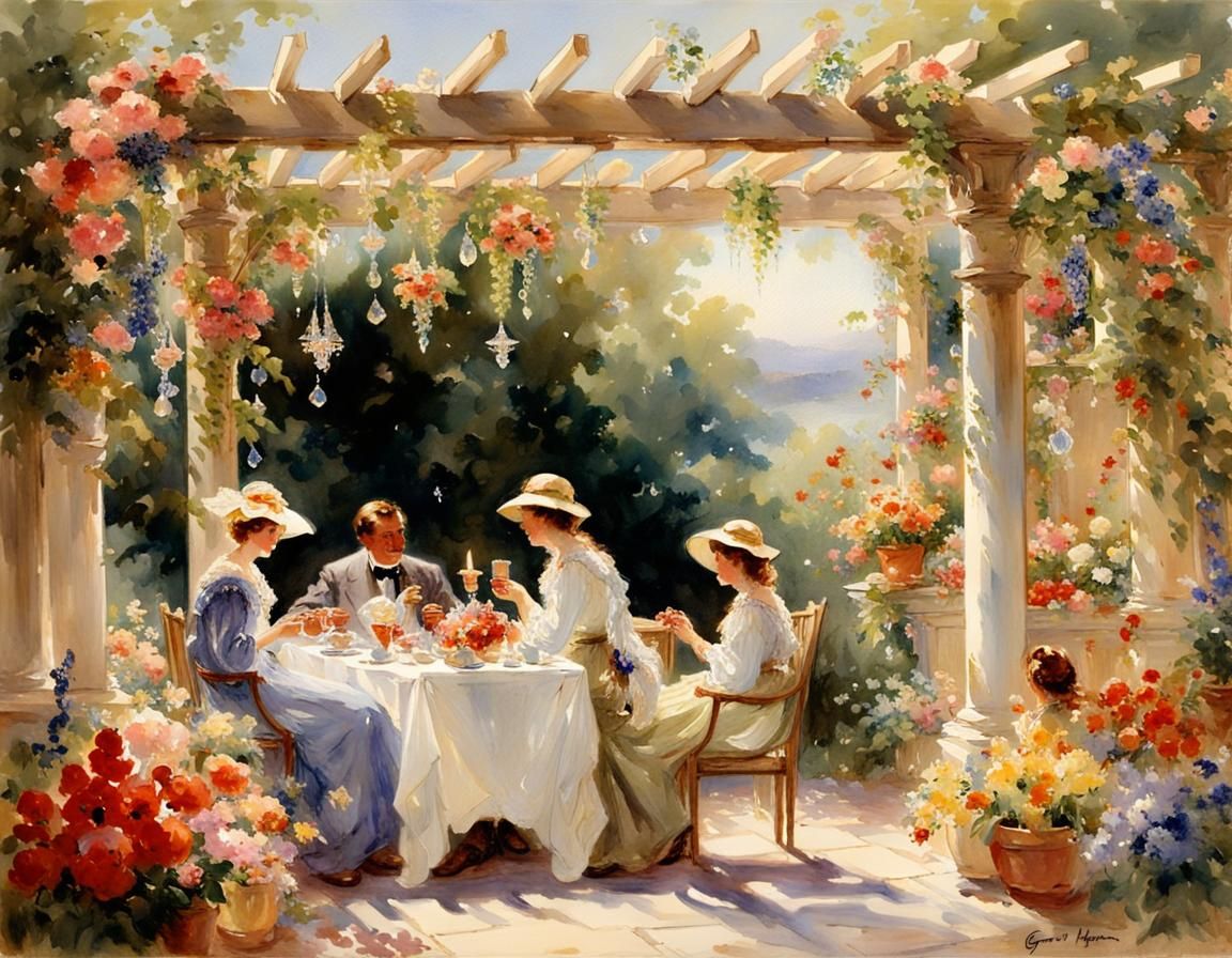 Charming Family Lunch: Vibrant Watercolor Painting