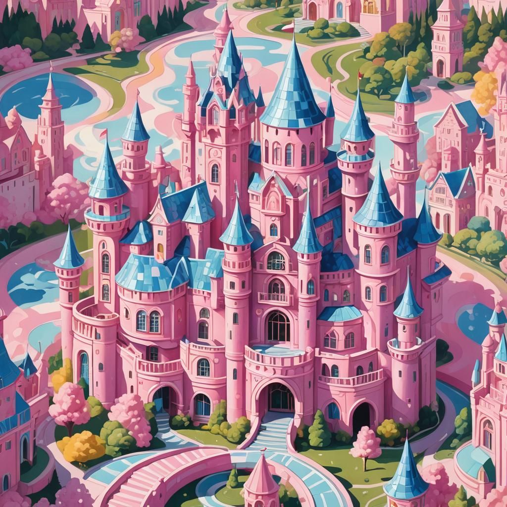 Art Deco Pink Castle in Candyland Wonderland