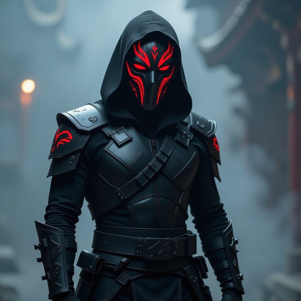 Warrior in Mask with Tribal Engravings