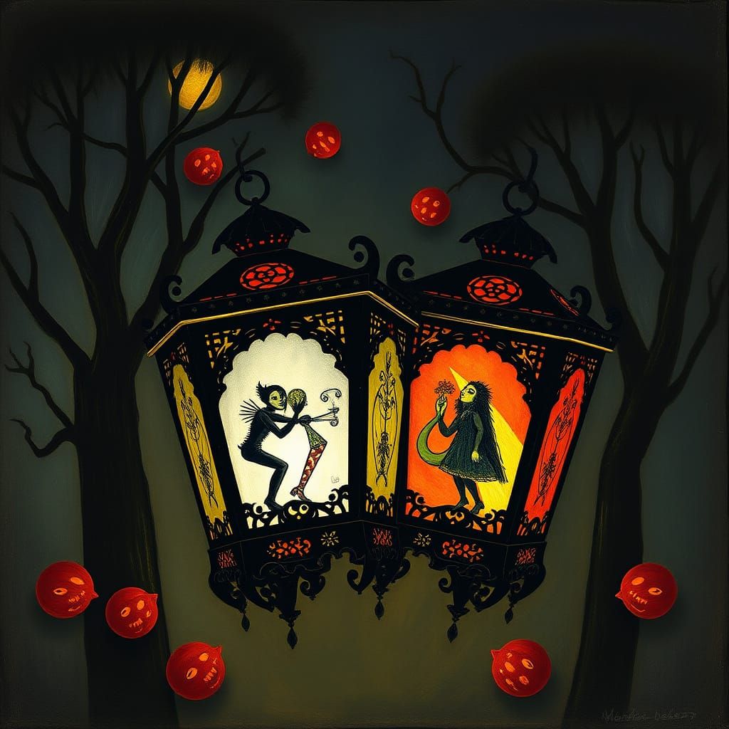 Vampire Lantern in Style of Chagall and Ensor