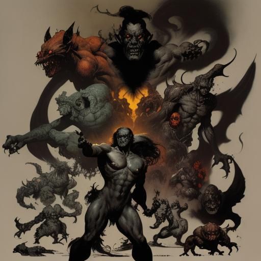 Grotesque Creatures Emerge from Darkness, Fantasy Art