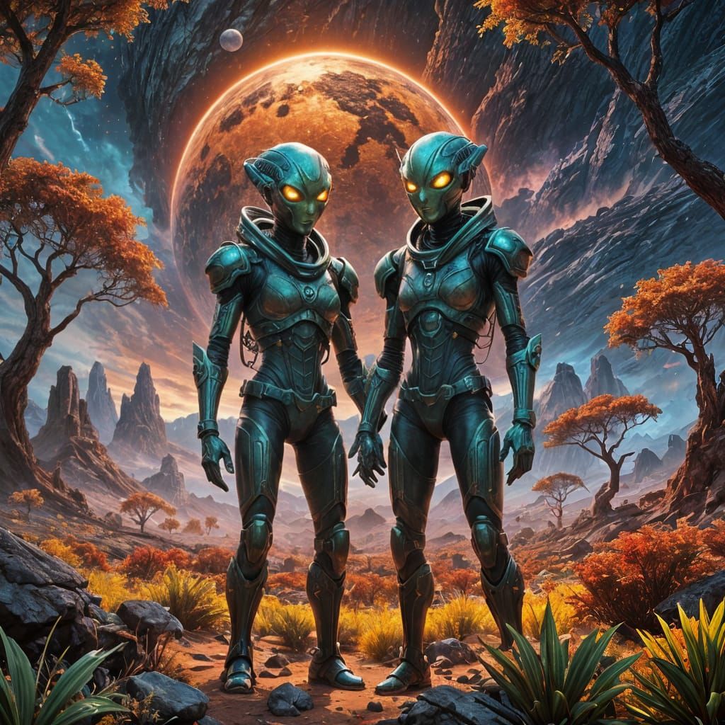 Green Aliens on Red Planet: Dark Fantasy Concept Art