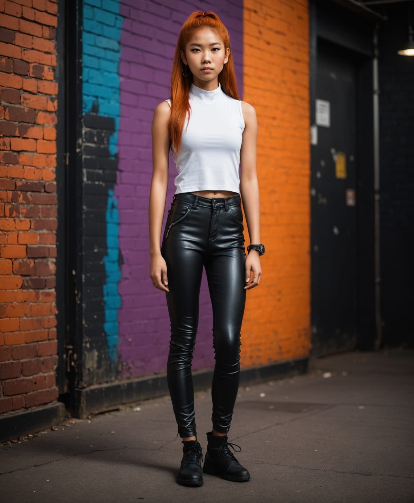 Stylish Asian Teen Boy in Vibrant Lighting