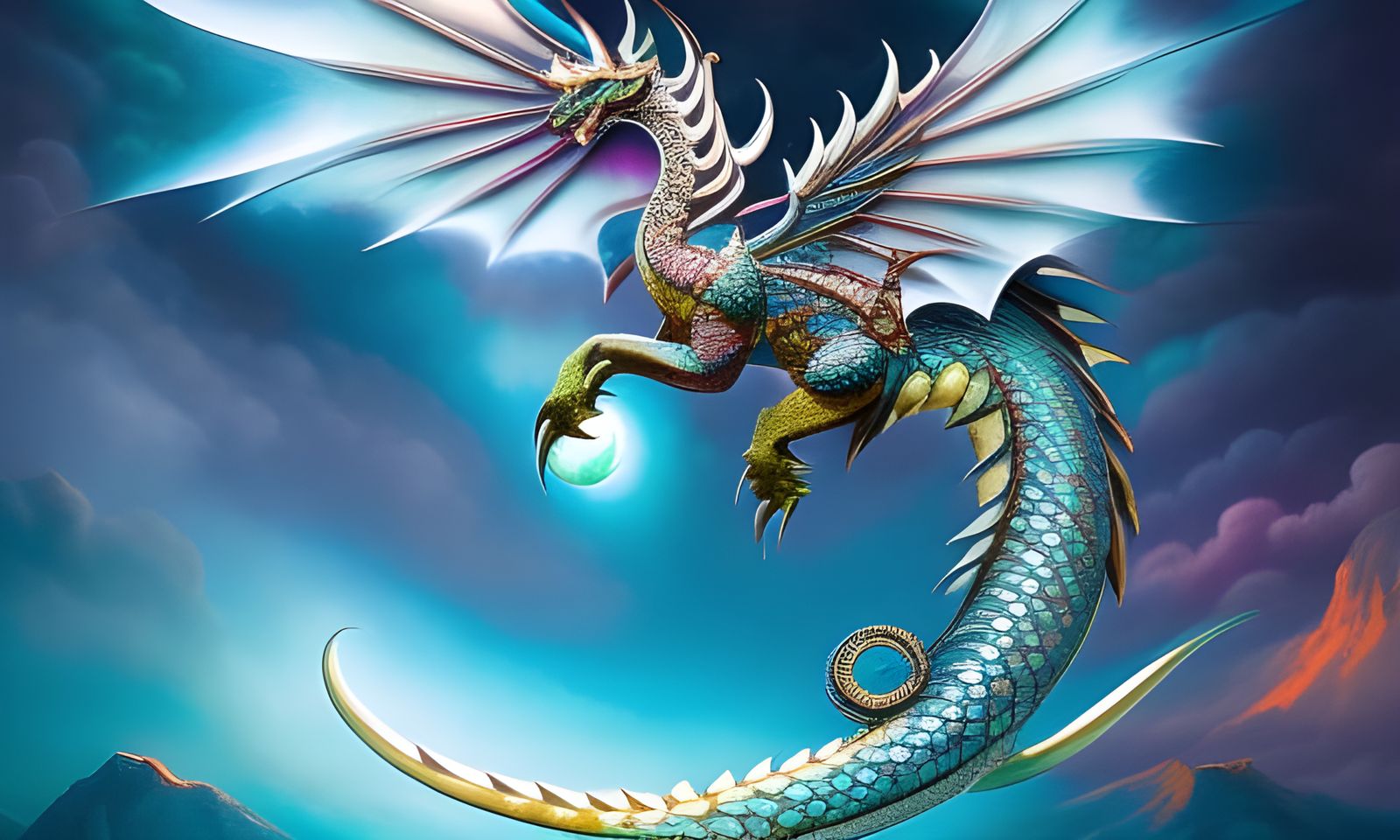 Ornate Opal Dragon in Jade Sculpture Style