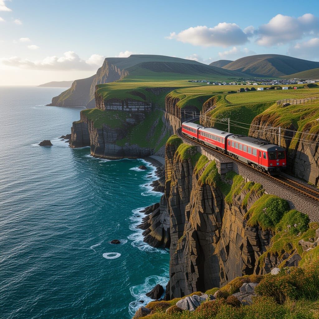 Lovers Crossing Cliffs on High Passage with Train
