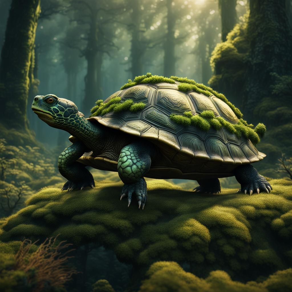 Mossy Turtle: Fantastical Detailed Matte Painting