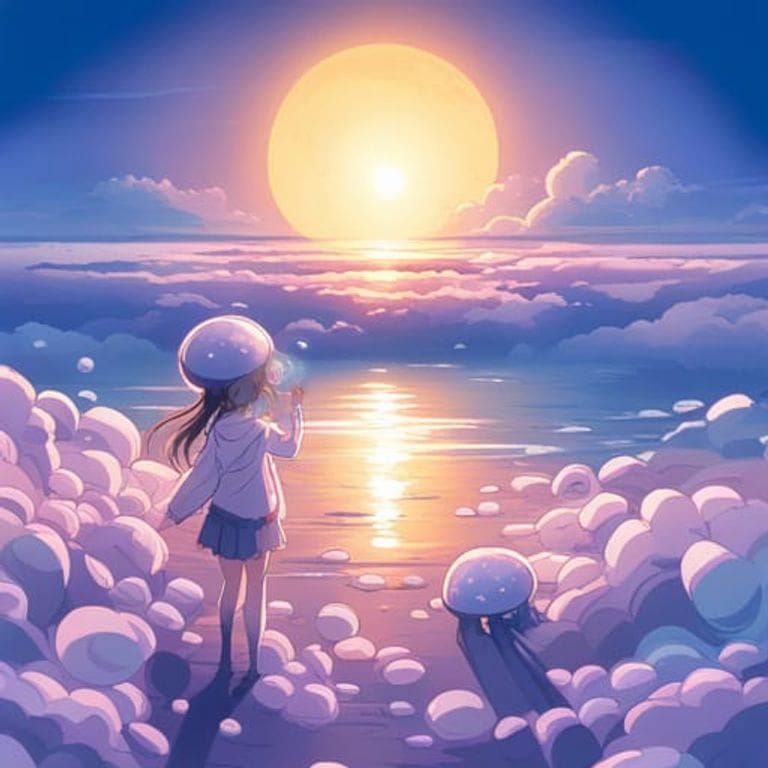 Anime Jellyfish with Bubbles in Ghibli Style