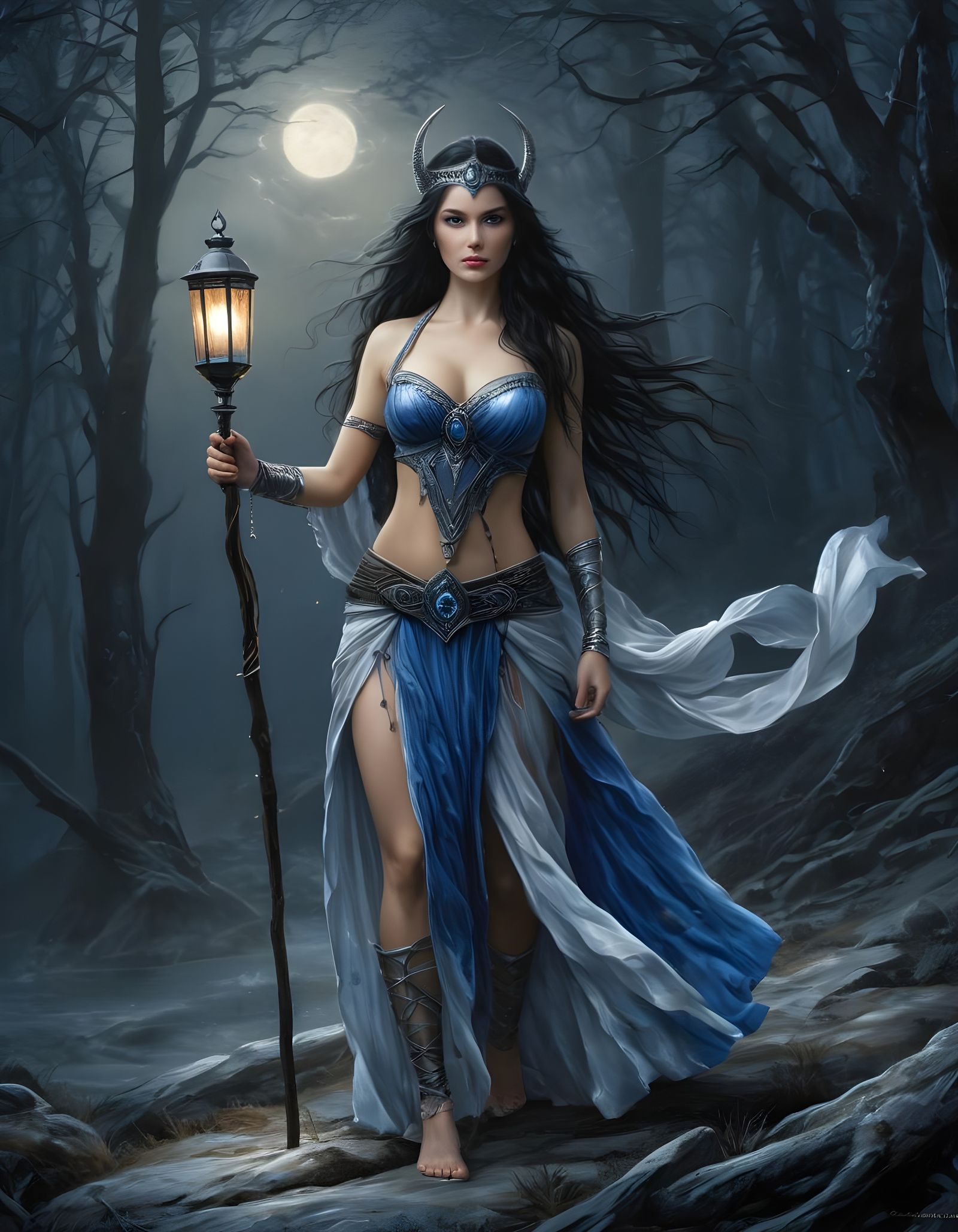 Midnight Goddess in a Vibrant Wilderness