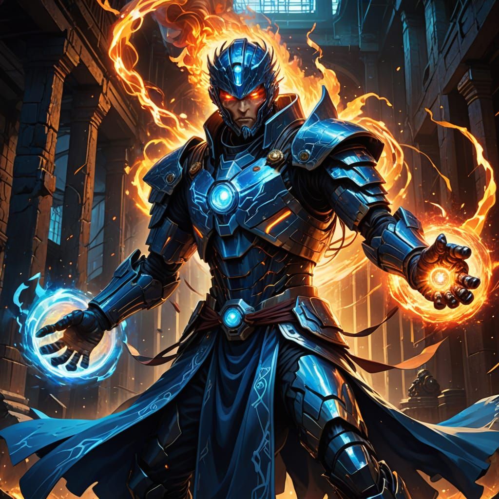 Cyborg Wizard in Epic Anime Fantasy Battle