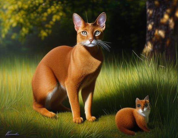 Hyperrealistic Abyssinian Cat Portrait in Golden Light