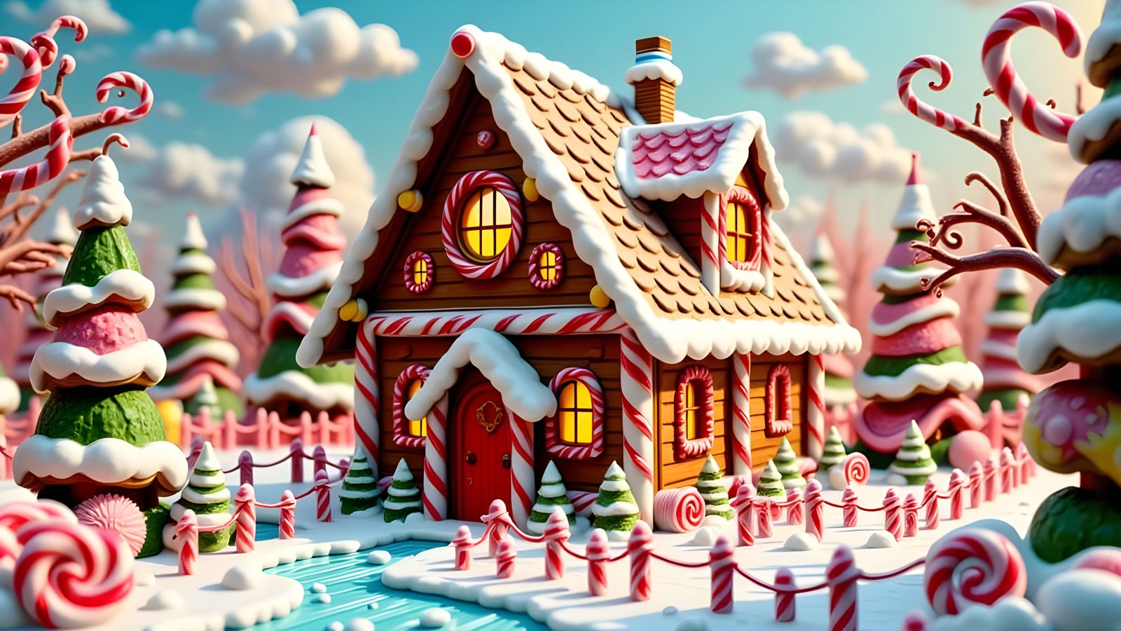 Vibrant Candy Dreamworld with Gingerbread House