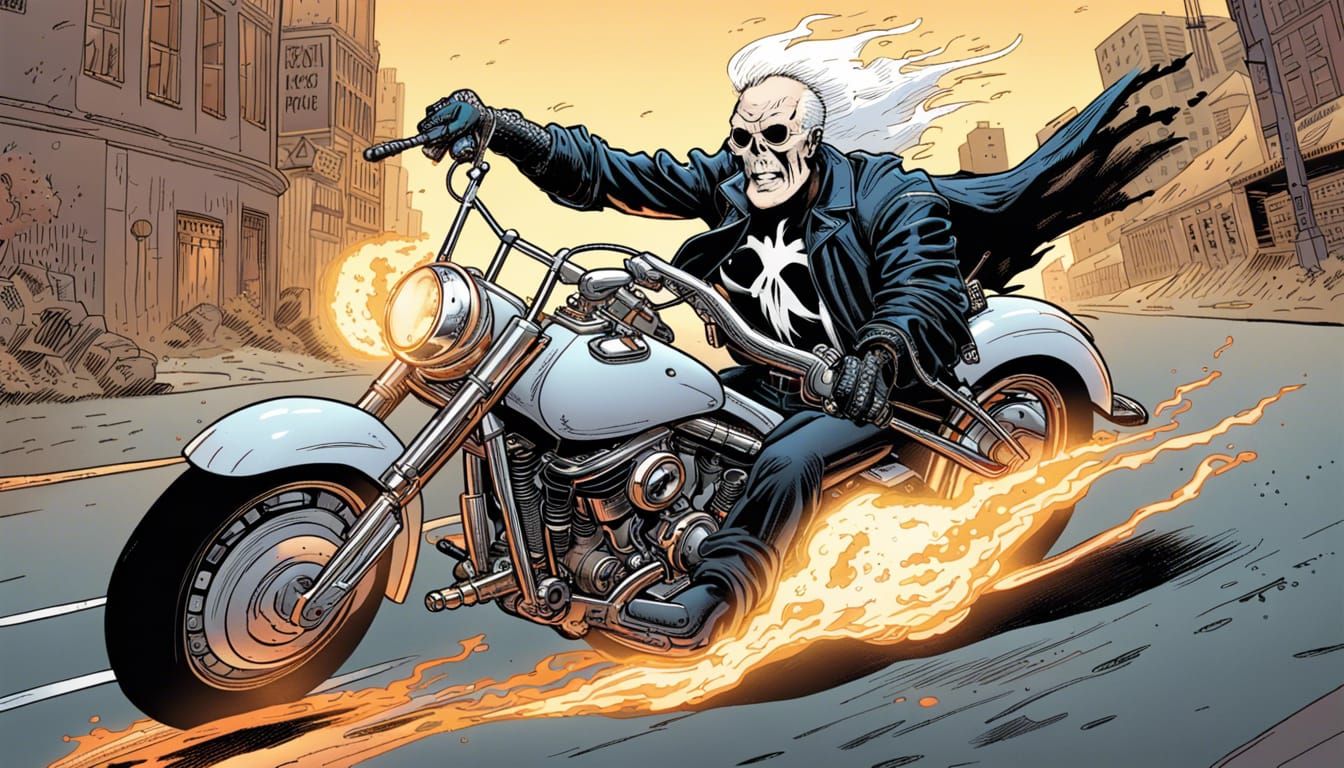 Ghost Rider on Motorcycle in Comic Book Style