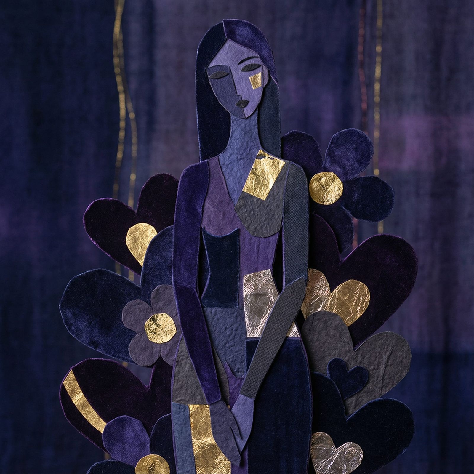 Abstract Woman in Indigo and Violet with Gold Accents