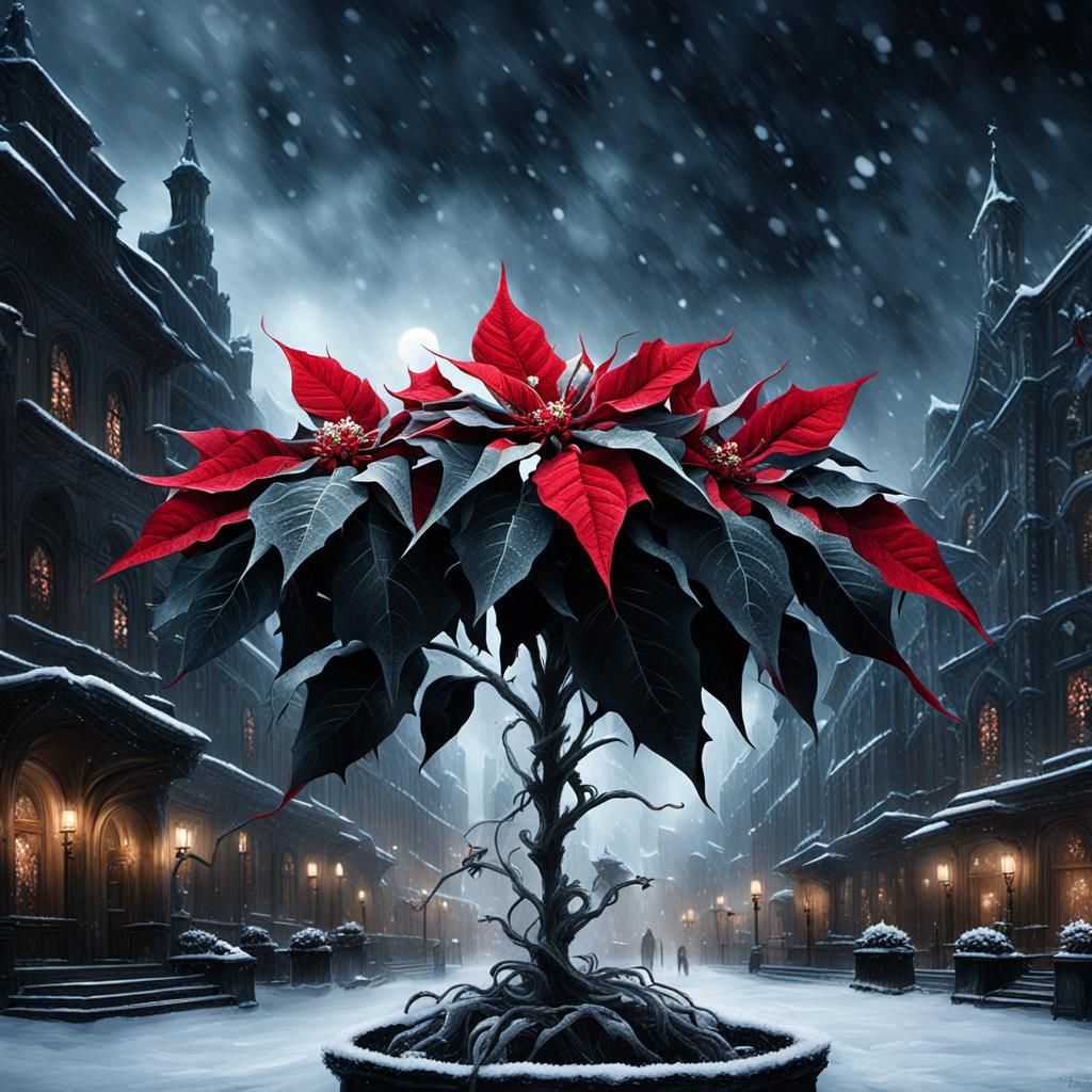 Gothic Poinsettia in Snowy City Square