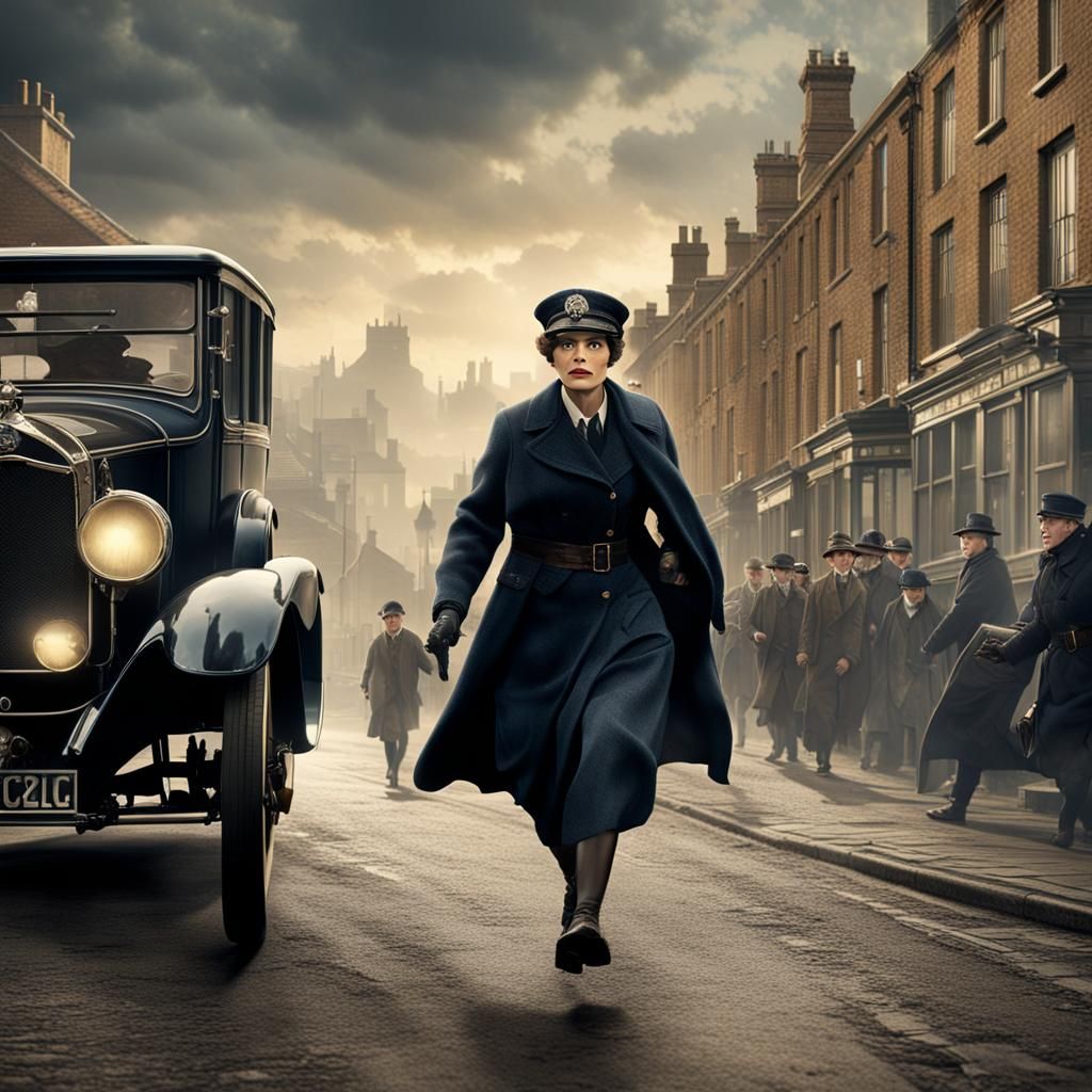 1920s British Policewoman Chasing a Thief