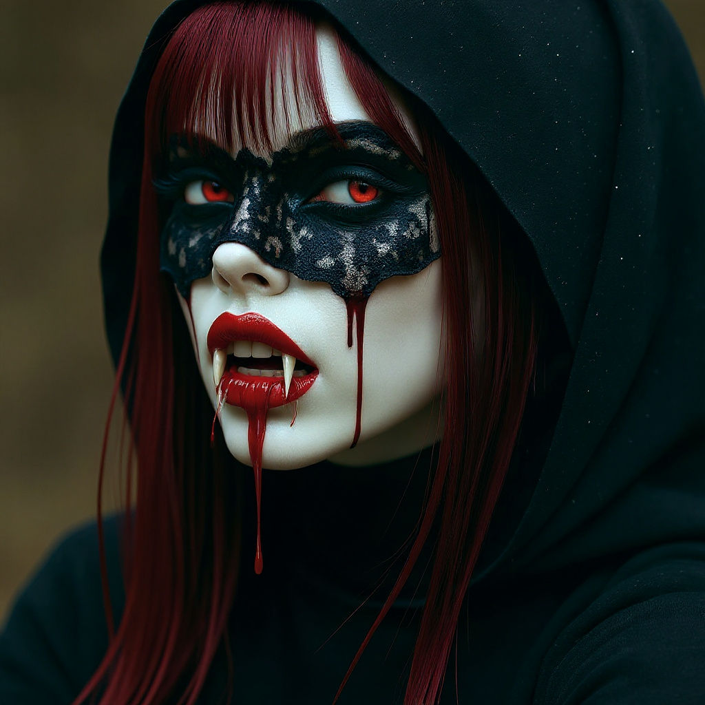 Surreal Vampire Portrait with Black Veil