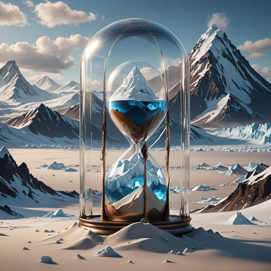 Icy Hourglass in Frozen Landscape: Matte Painting
