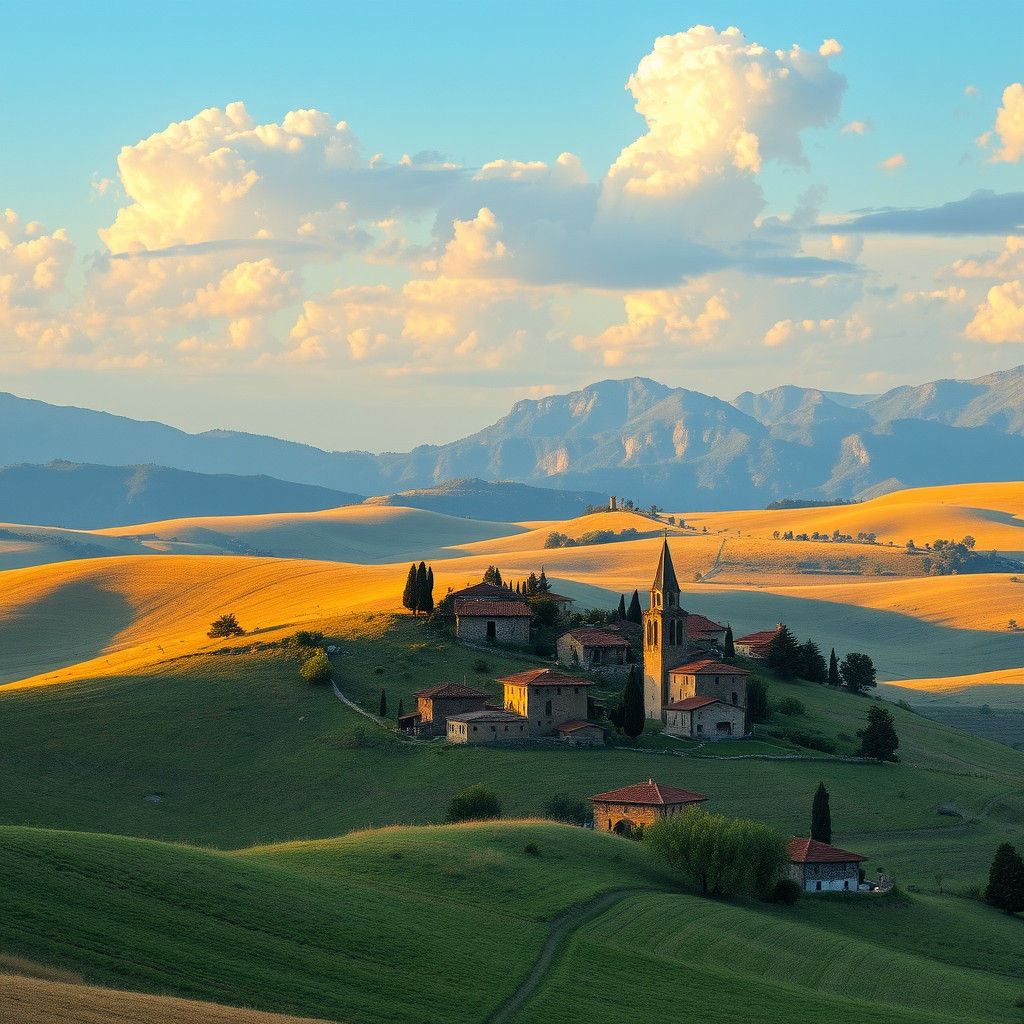 Idyllic Tuscan Landscape in Impressionist Style