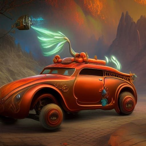 Monkey Car: Detailed Matte Painting in Deep Color