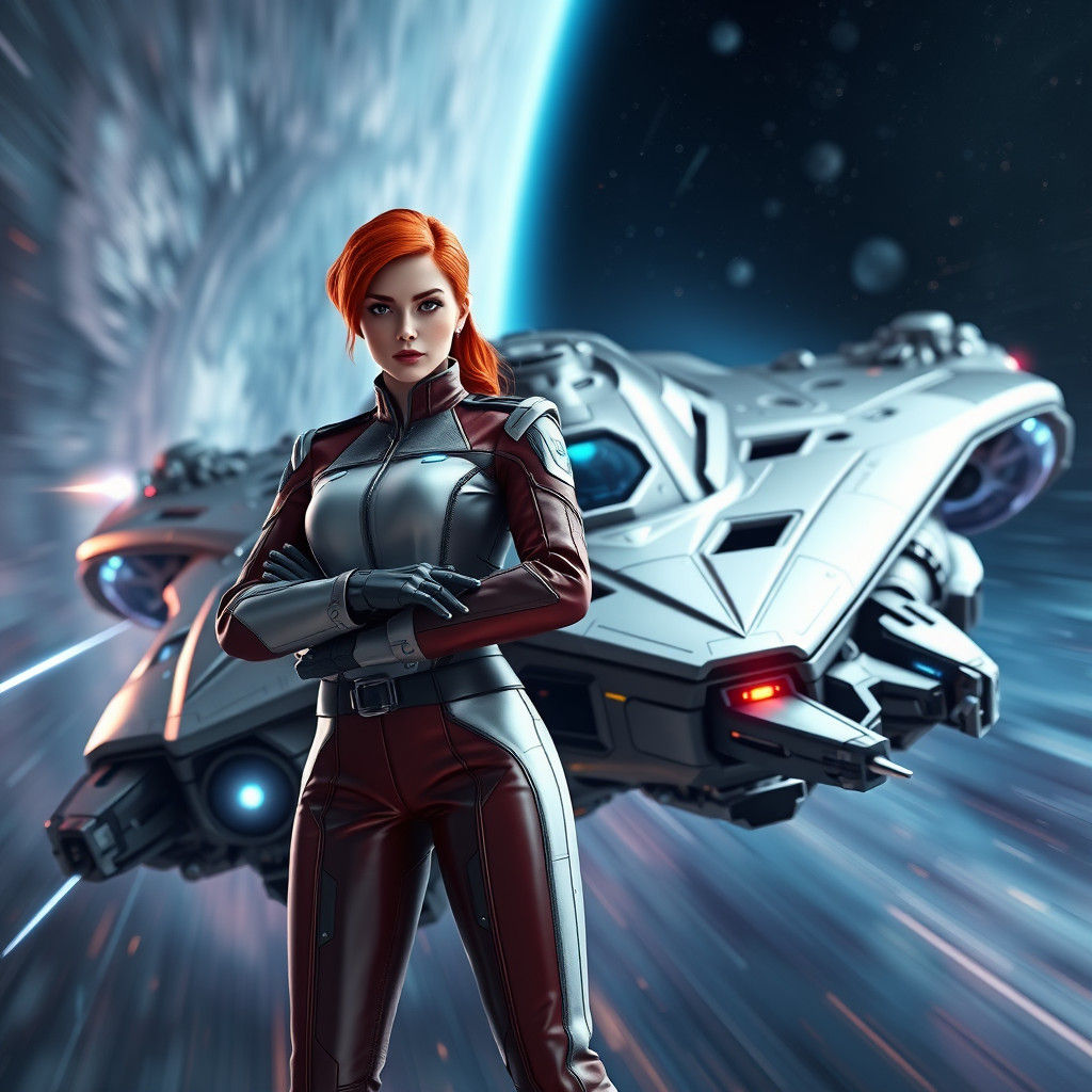 Redhead Starfleet Captain Soaring Through Space