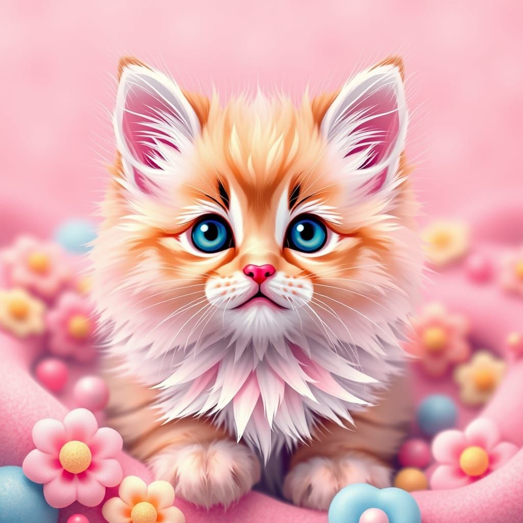 Whimsical Kitten in Vibrant Pastels