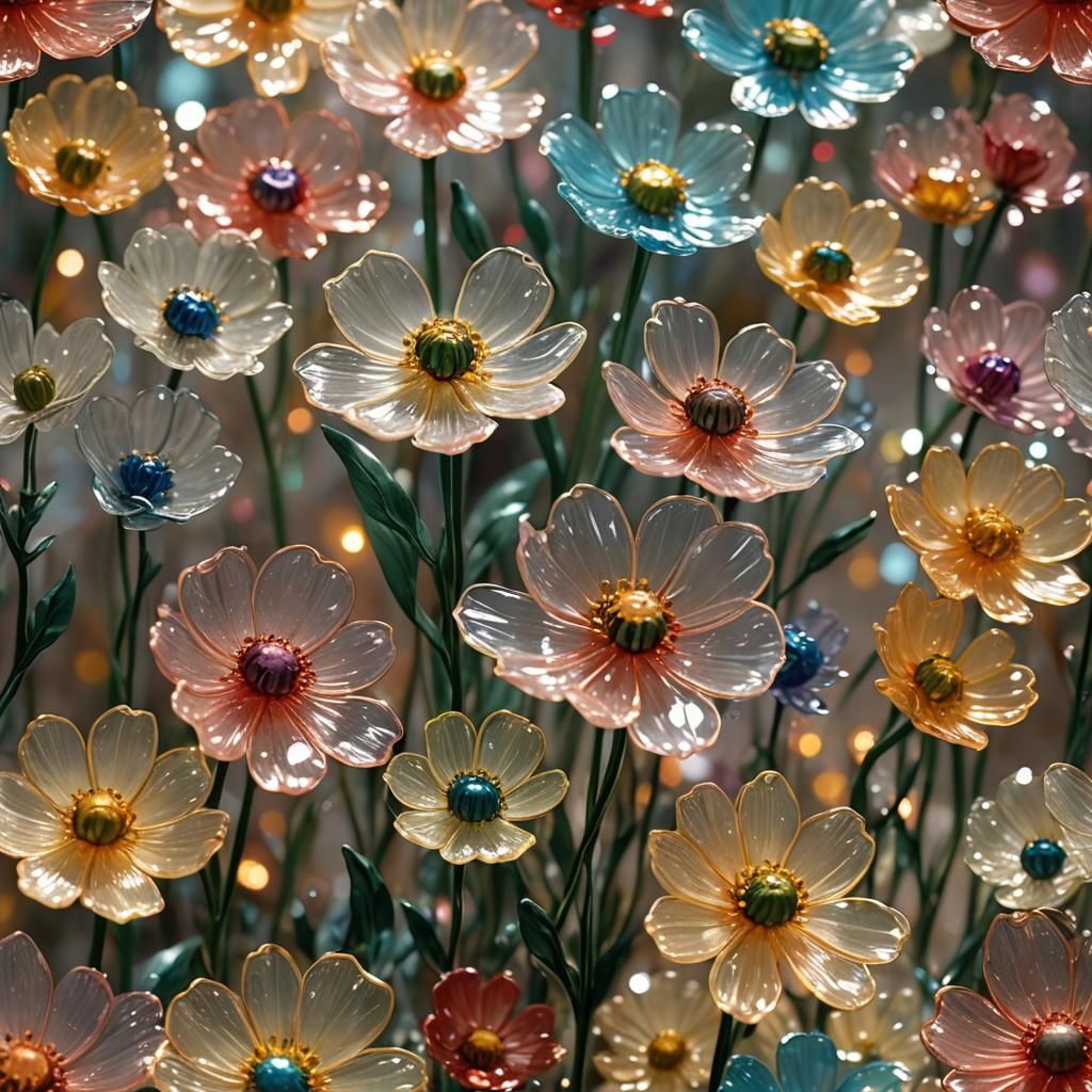 Glistening Enamel Glass Flowers in Macro Cinematic Shot