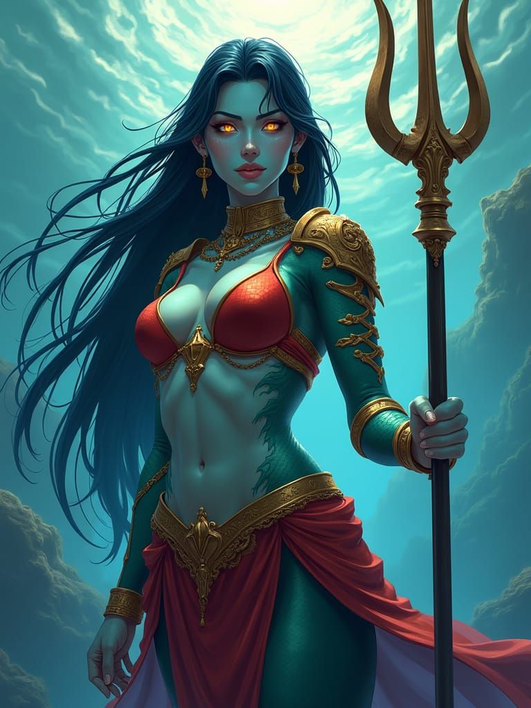 Majestic Triton with Iridescent Skin, Anime-Inspired Style