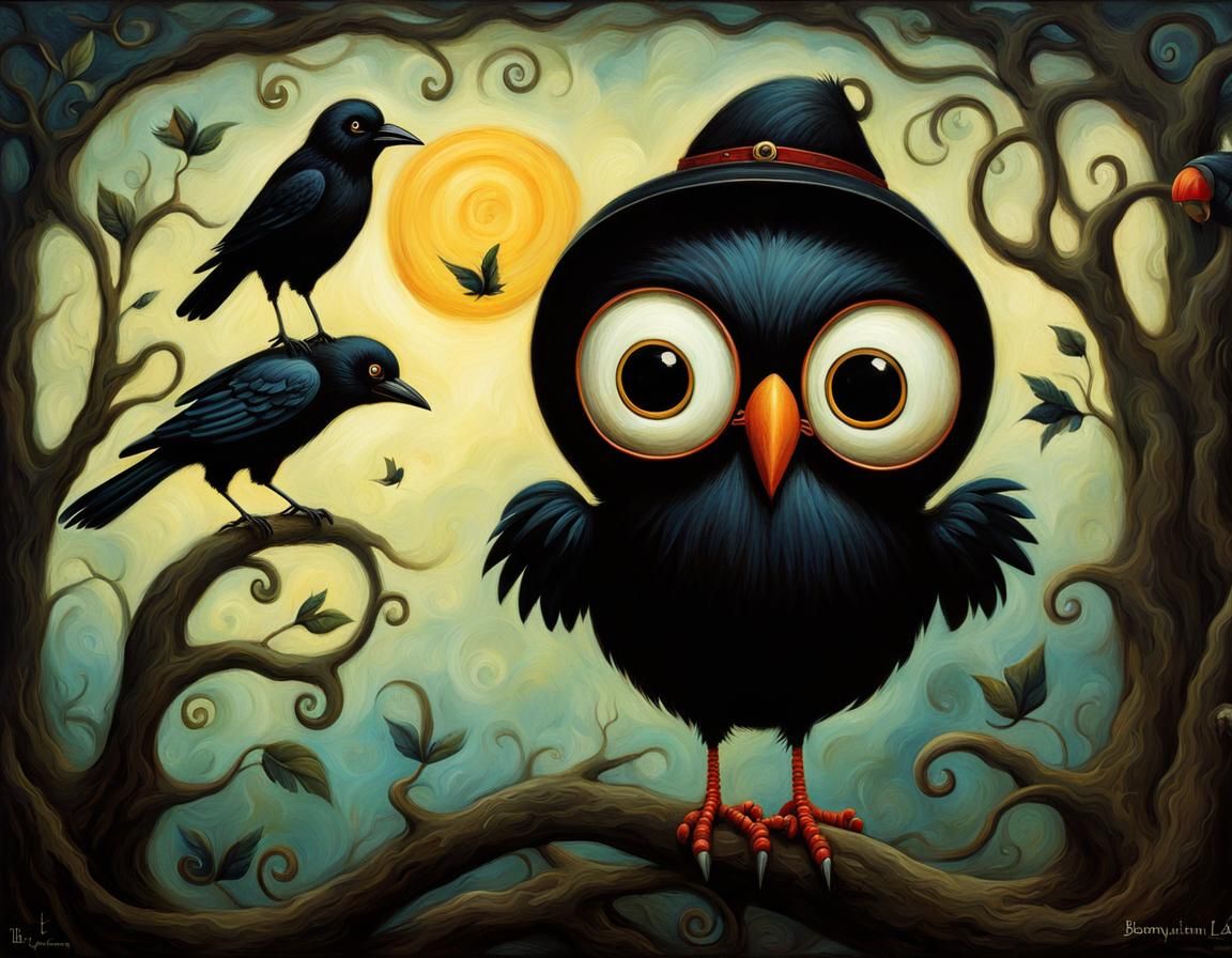 Child and Crow in Impasto Storybook Illustration