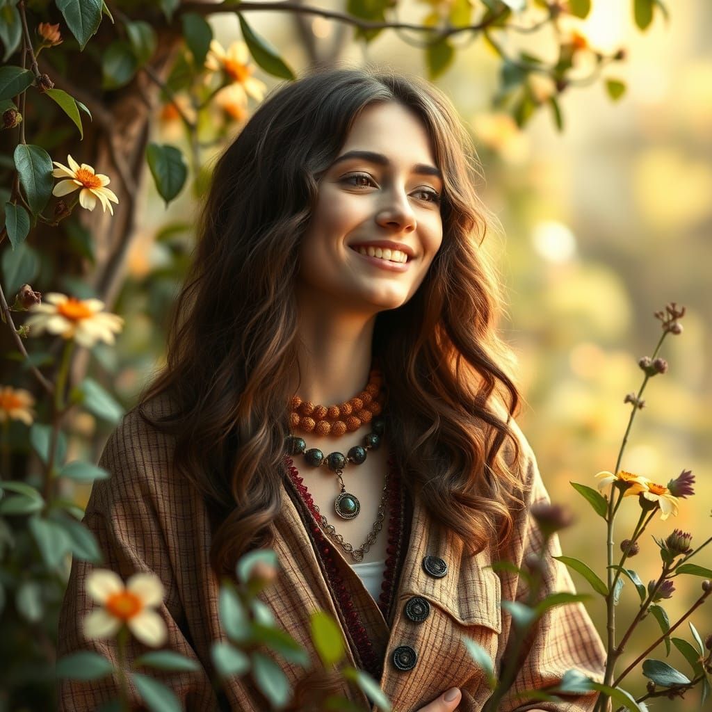 Wise Woman in Nature: Whimsical Dreamscape