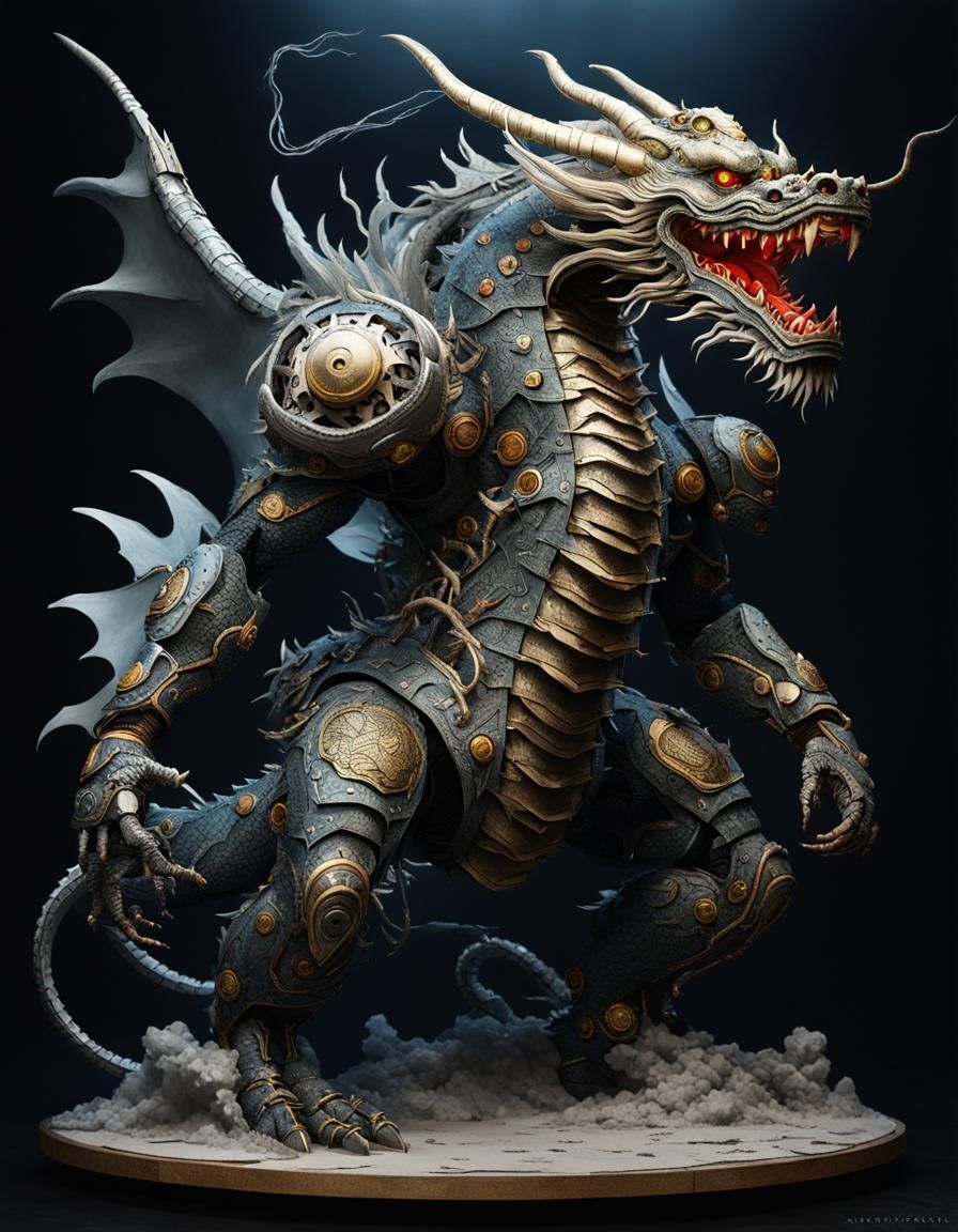 Biomechanical Japanese Dragon God in Fantasy Style