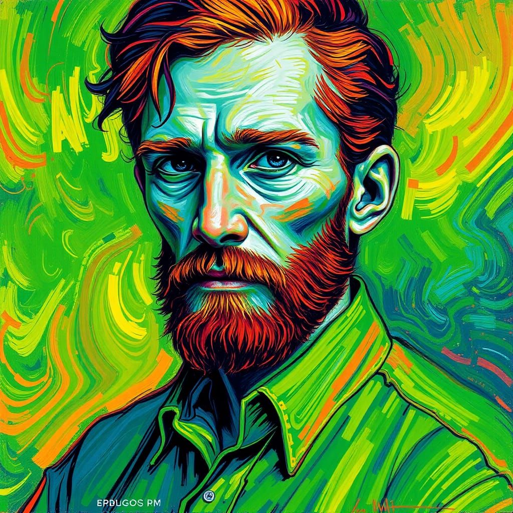 fluorescent green, yellow, orange red and blue Van Gogh port...