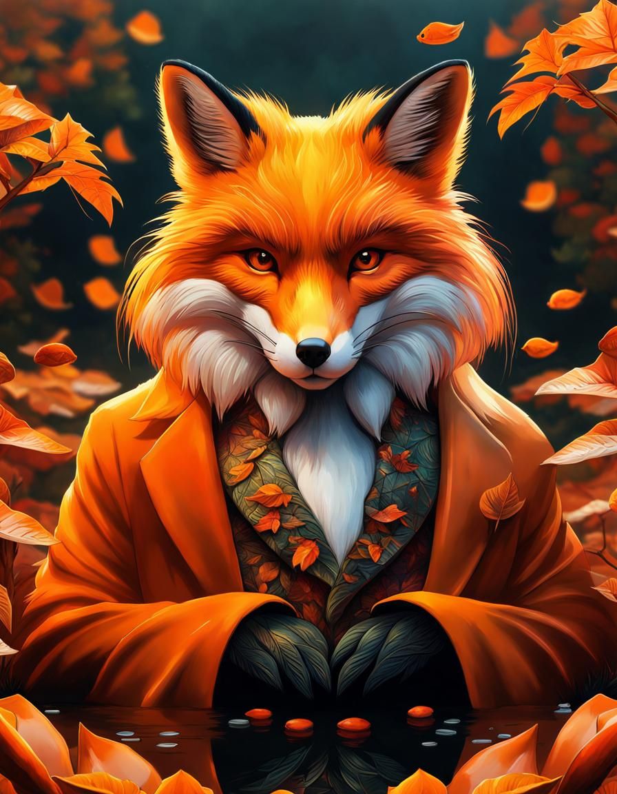 Orange Fox in Autumn Fantasy Landscape