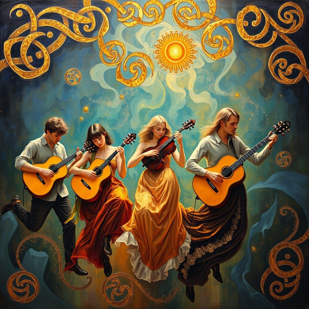 Dreamlike Bluegrass Musicians in Impasto Oil Painting