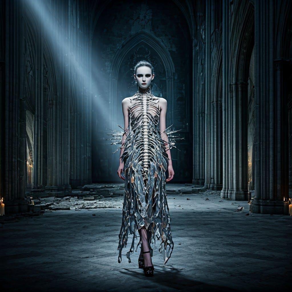 Ethereal Gothic Fashion Haunts a Crumbling Cathedral
