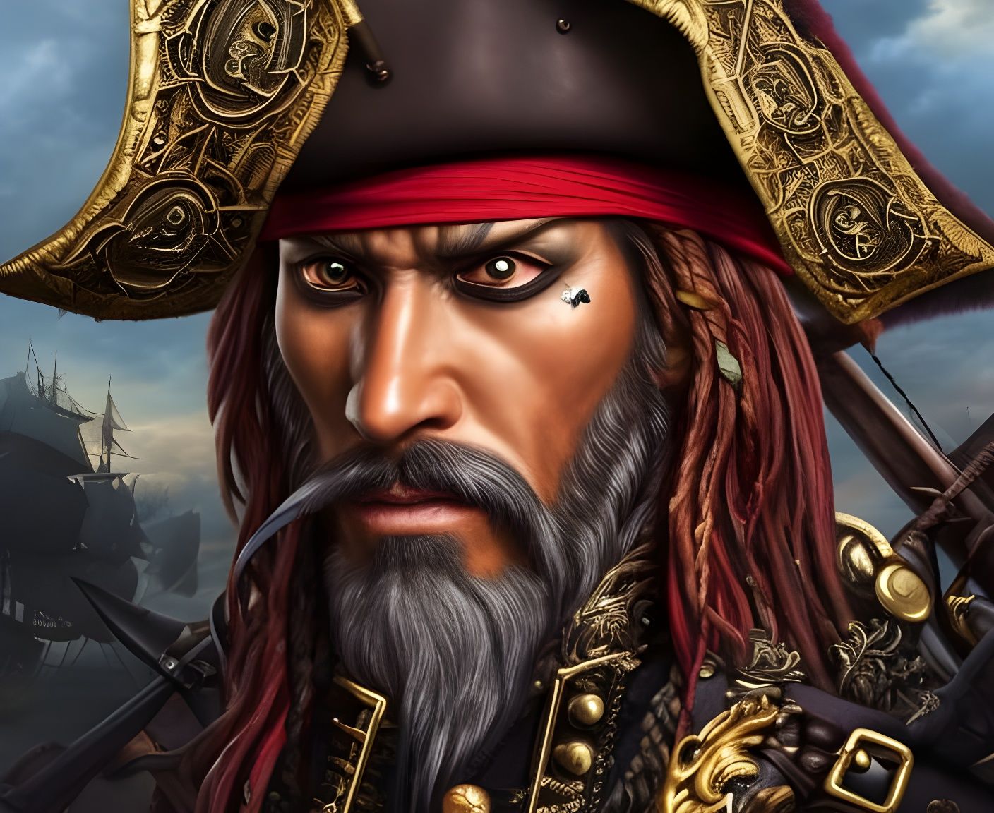 Steampunk Pirate with Red Hair and Eye Patch