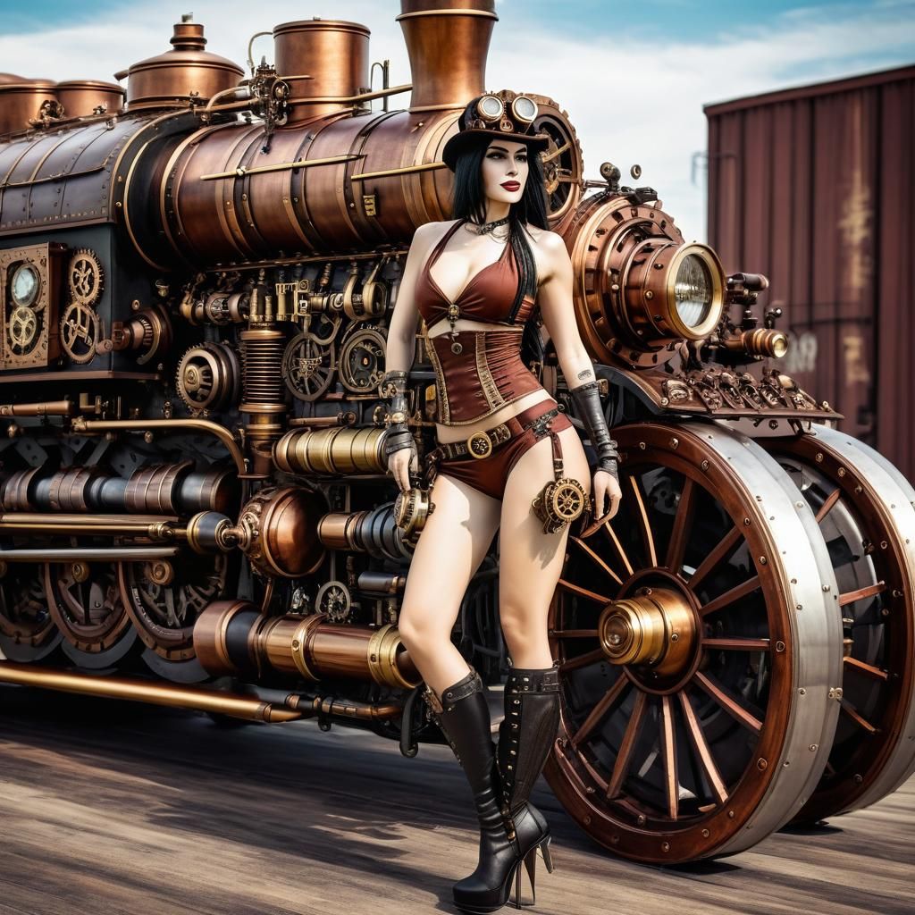 Steampunk Bikini Model with Elaborate Engine
