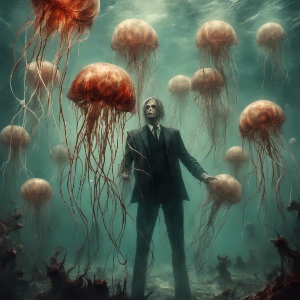 Sinister Jellyfish Controlling People in Macabre Style