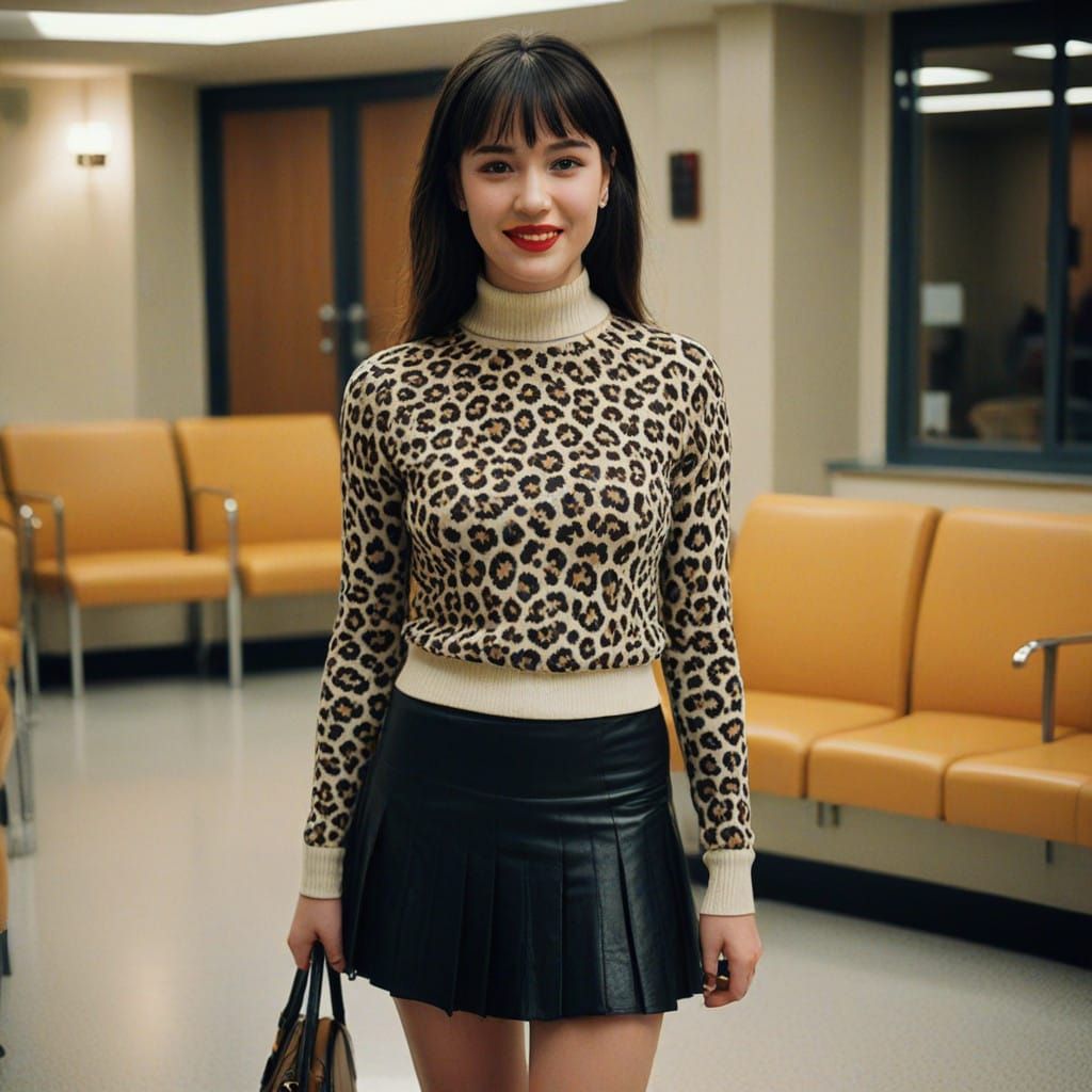 Confident Young Woman Walks Through a Medical Center Waiting...