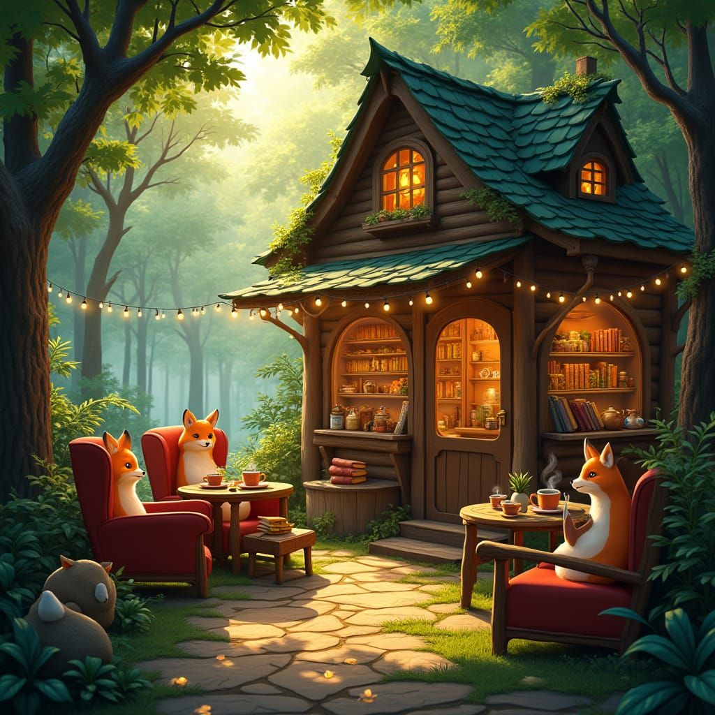 Whimsical Fox Cafe in Sunny Forest
