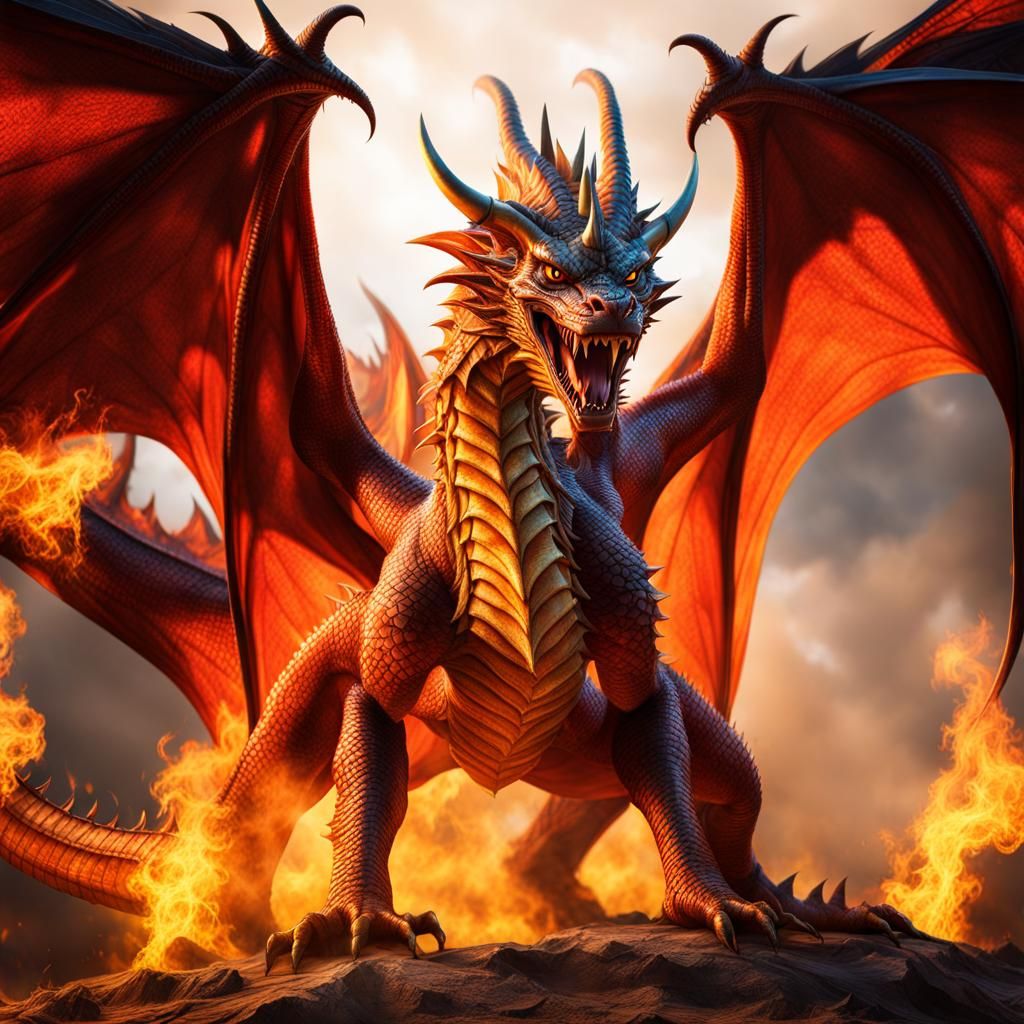 Hyperrealistic Fire Dragon Portrait in Summer