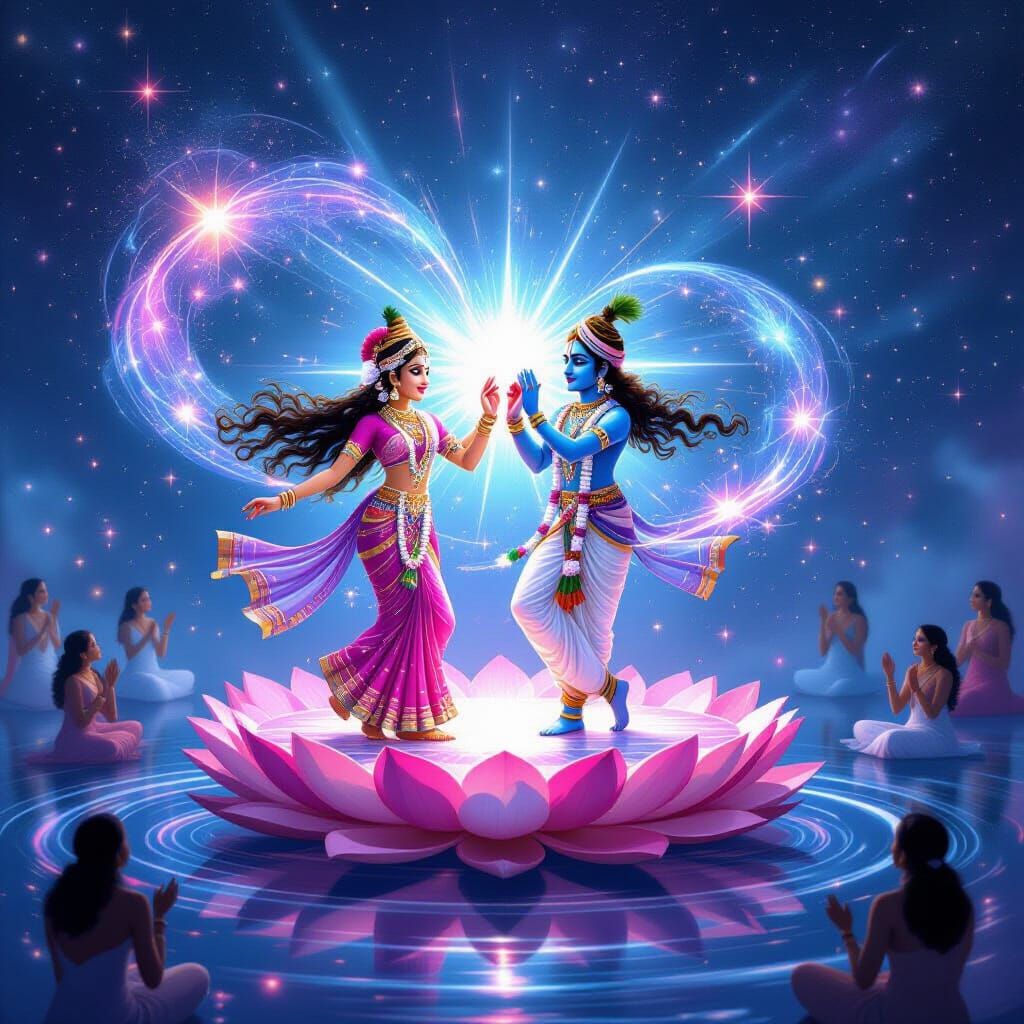 Radha Krishna Dance Amidst Cosmic Stars