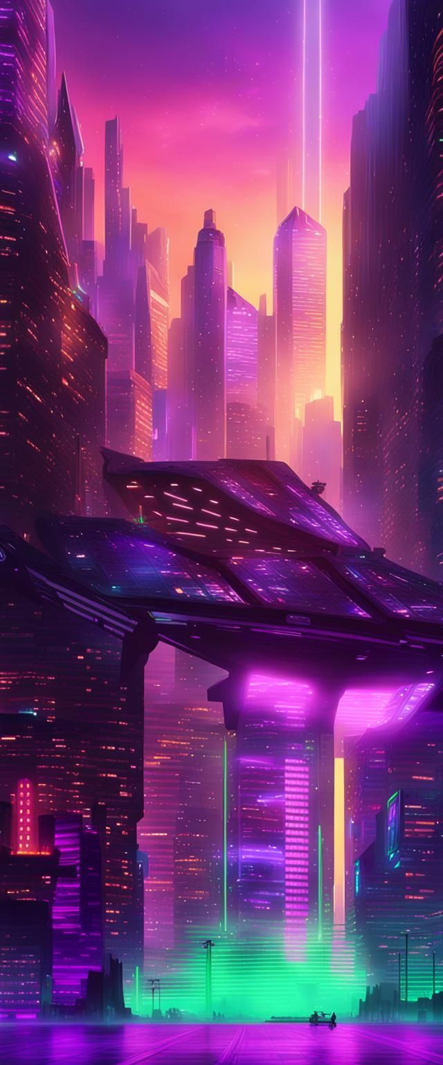 Neon Noir Futuristic Cityscape at Dusk