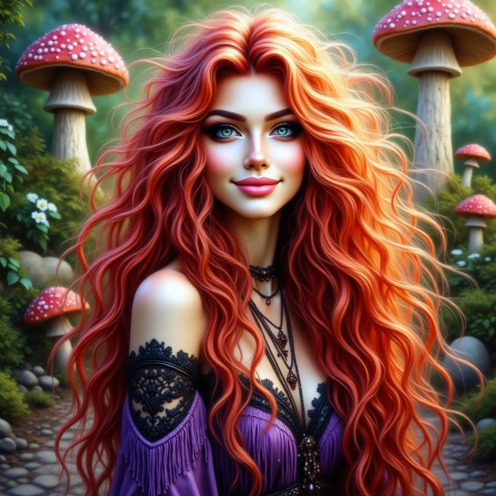 Redhead in Sparkling Forest with Fae Features