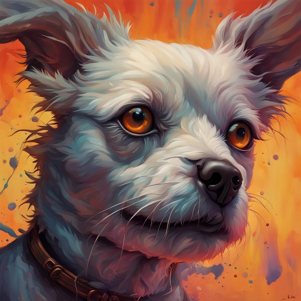 Macabre Little Dog in Hyperrealistic Splash Art