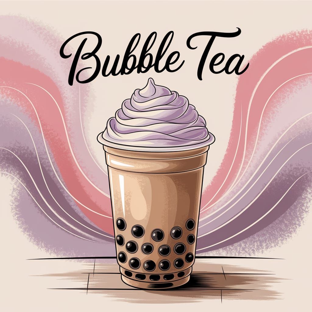 Delicate Hand-Painted Bubble Tea Illustration in Pastel Hues