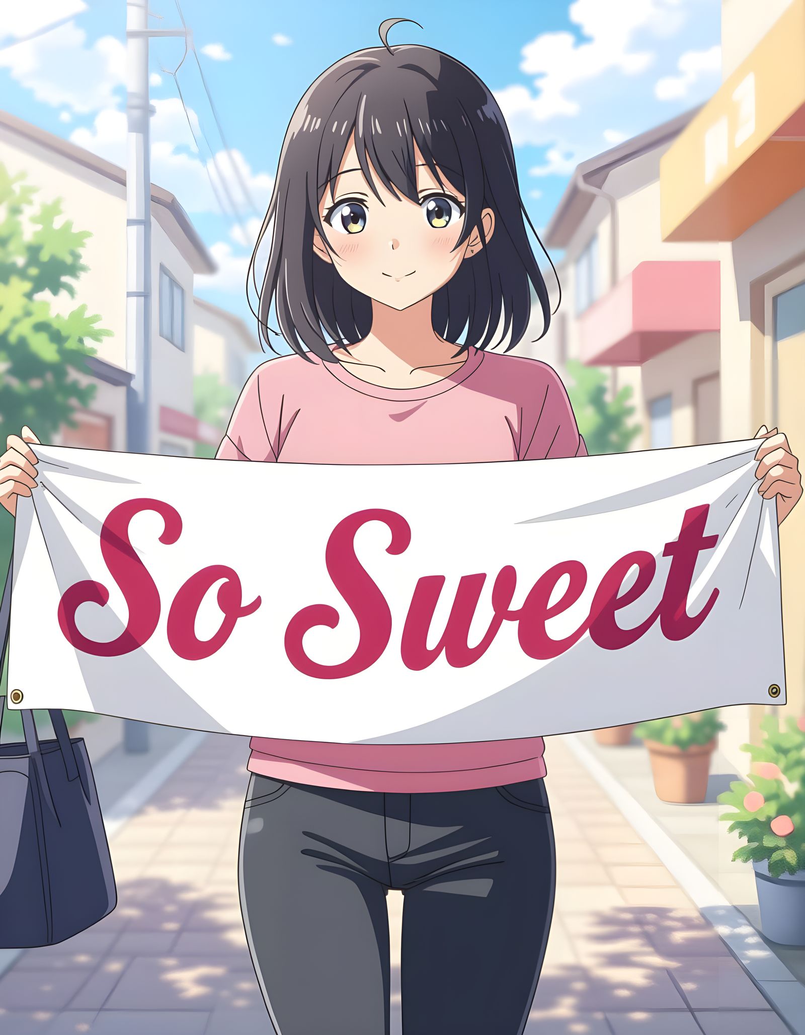 Anime Girl with Banner Saying 'So Sweet'