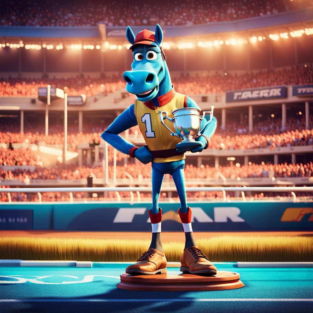 Pixar Racehorse Celebrates Victory with Loving Cup