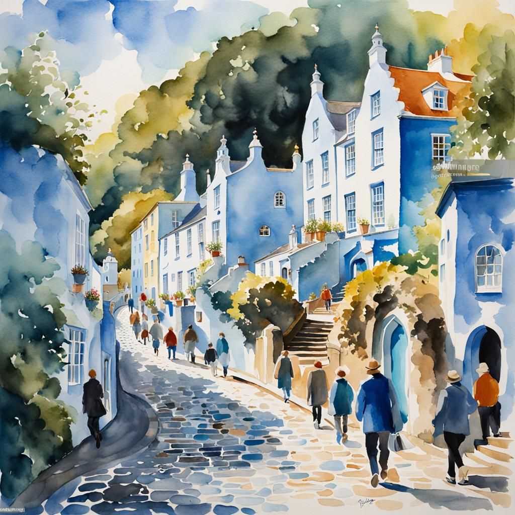 Portmeirion Village in Wales: Impressionist Watercolour Pain...