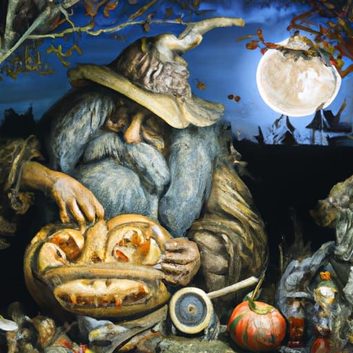 Hagrid Carving Pumpkin Under Moonlight in Visionary Style
